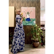 Meditation with birds, original acrylic painting on canvas, size 75*95 cm, abstraction, artist Marina Stognieva