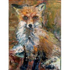 Fox, original oil painting, canvas on cardboard, size 30*40 cm, Artist Marina Stognieva