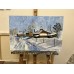 Snowy winter, Christmas Morning.  Original, oil painting by Ukrainian artist M. Strgnieva