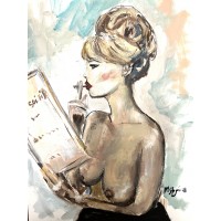 Original art,portrait of Brigitte Bardot in oil on paper.  Ukrainian artist Marina Stognieva