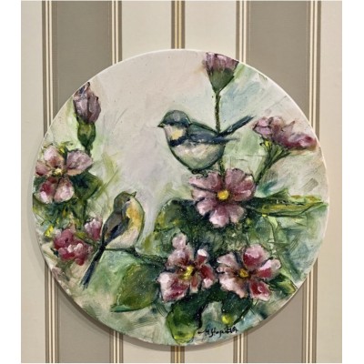 Buy a painting with birds and flowers, handmade oil paints on canvas