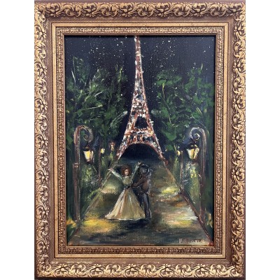 Buy the painting "Paris" with oil paints on canvas, a couple in love dancing near the Eiffel Tower