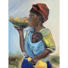 Original oil painting, African woman with baby 30 * 40 cm