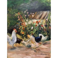 Bird Yard – Original Ukrainian Village Oil Painting on Canvas by Marina Stognieva Bird Yard – Original Ukrainian Village Oil Painting on Canvas by Marina Stognieva