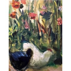 Bird Yard – Original Ukrainian Village Oil Painting on Canvas by Marina Stognieva Bird Yard – Original Ukrainian Village Oil Painting on Canvas by Marina Stognieva