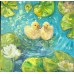 Ducklings in the Garden Pond - original 40 × 40 cm oil painting - Marina Stognieva