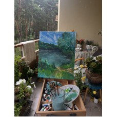 Summer on the Aydar River original acrylic  painting on canvas