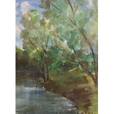 Summer on the Aydar River original acrylic  painting on canvas