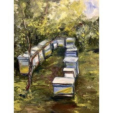 Grandfather's Apiary – Original Oil Painting on Canvas by Marina Stognieva | 35×45 cm