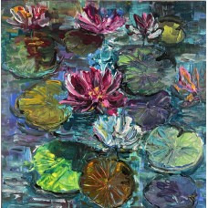 Dance of Water Lilies– original acrylic painting on canvas 40 × 40 cm