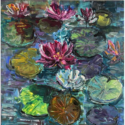 Dance of Water Lilies – acrylic painting on canvas 40 × 40 cm – Marina Stognieva