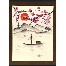 Japanese landscape, original watercolor, artist Marina Stognieva