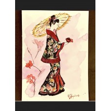 Geisha, Japanese theme, original watercolor, artist Marina Stognieva