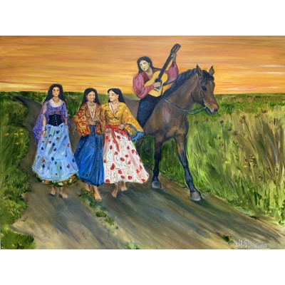 “Gypsies in the Field” – Original Oil Painting by Marina Stognieva
