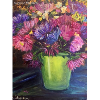 Author's oil painting - Astra flowers