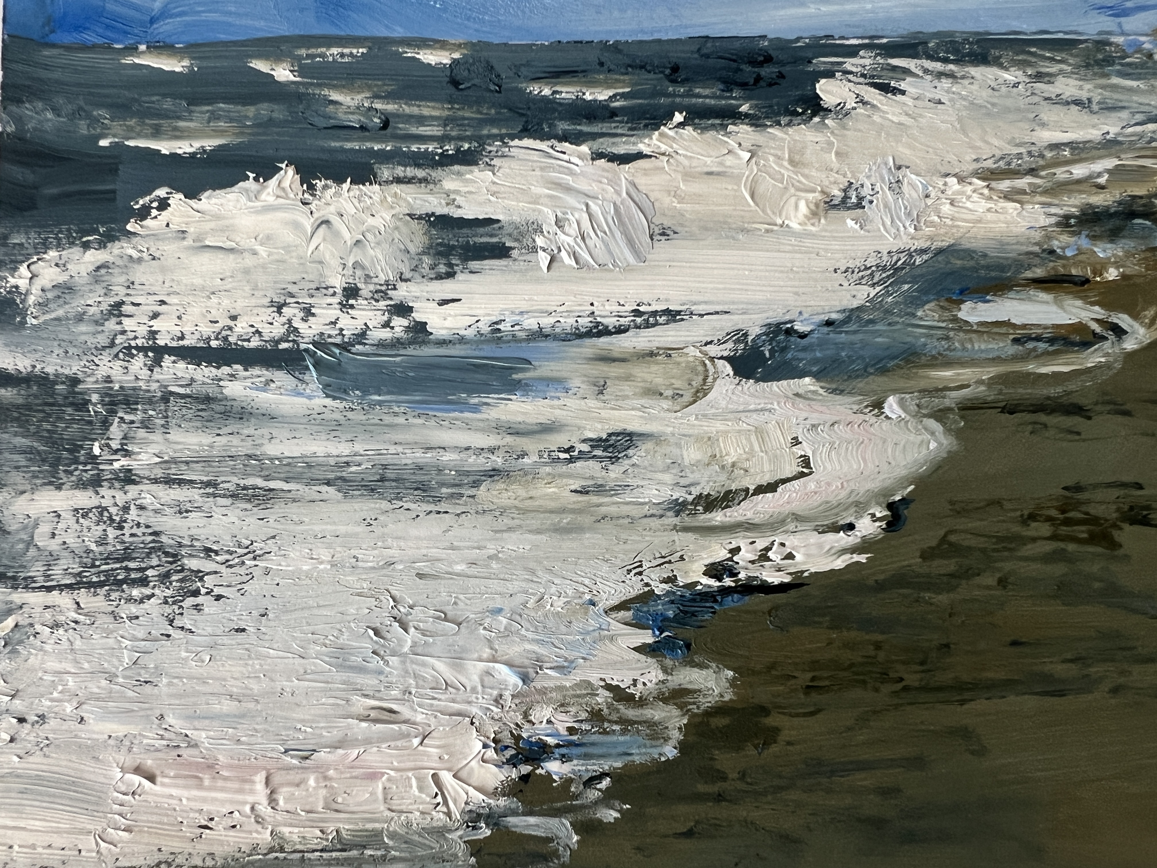 Close-up of the textured brushstrokes and sea foam in the painting North Sea