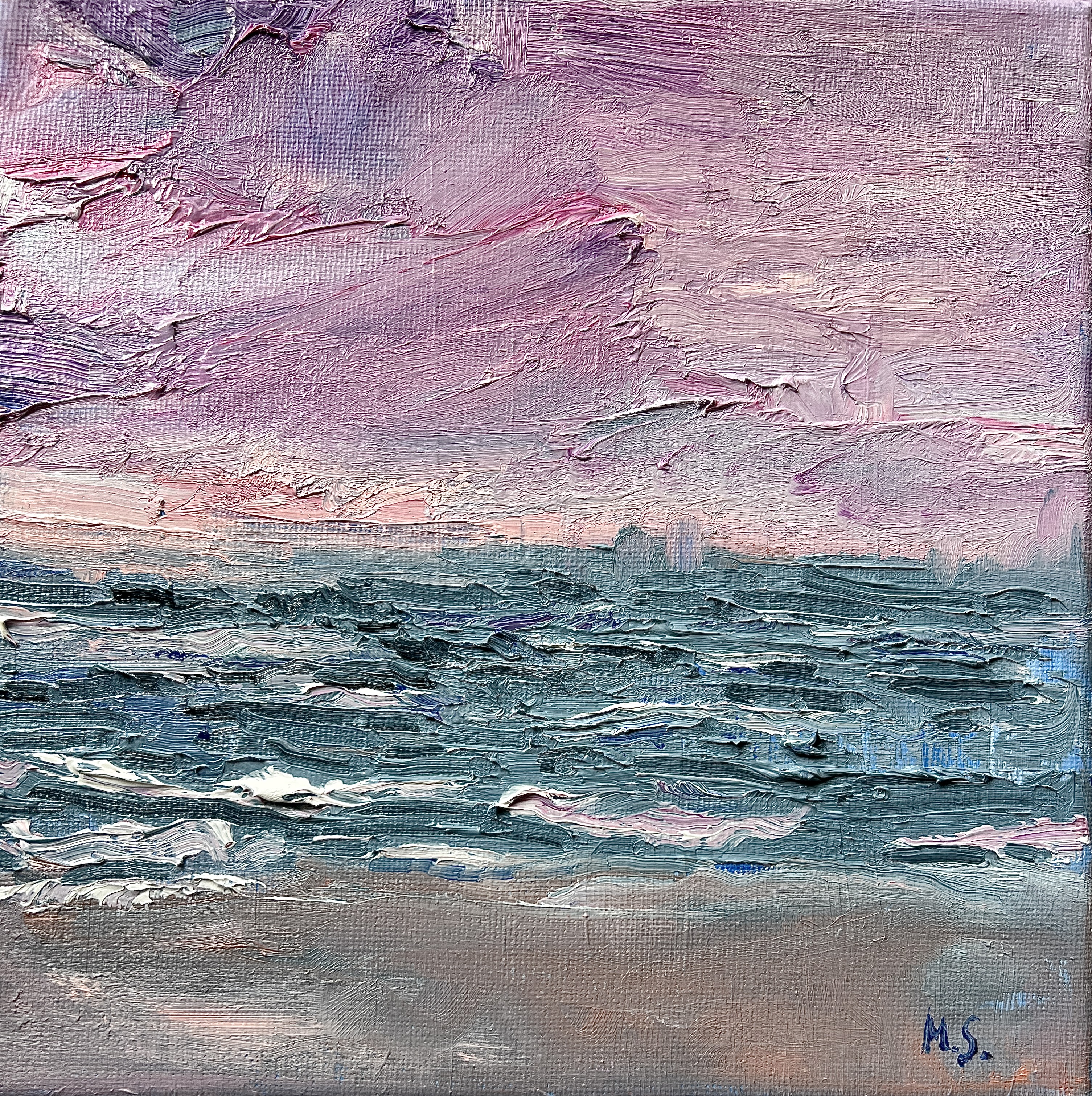 North Sea Pink Evening painting by Marina Stognieva