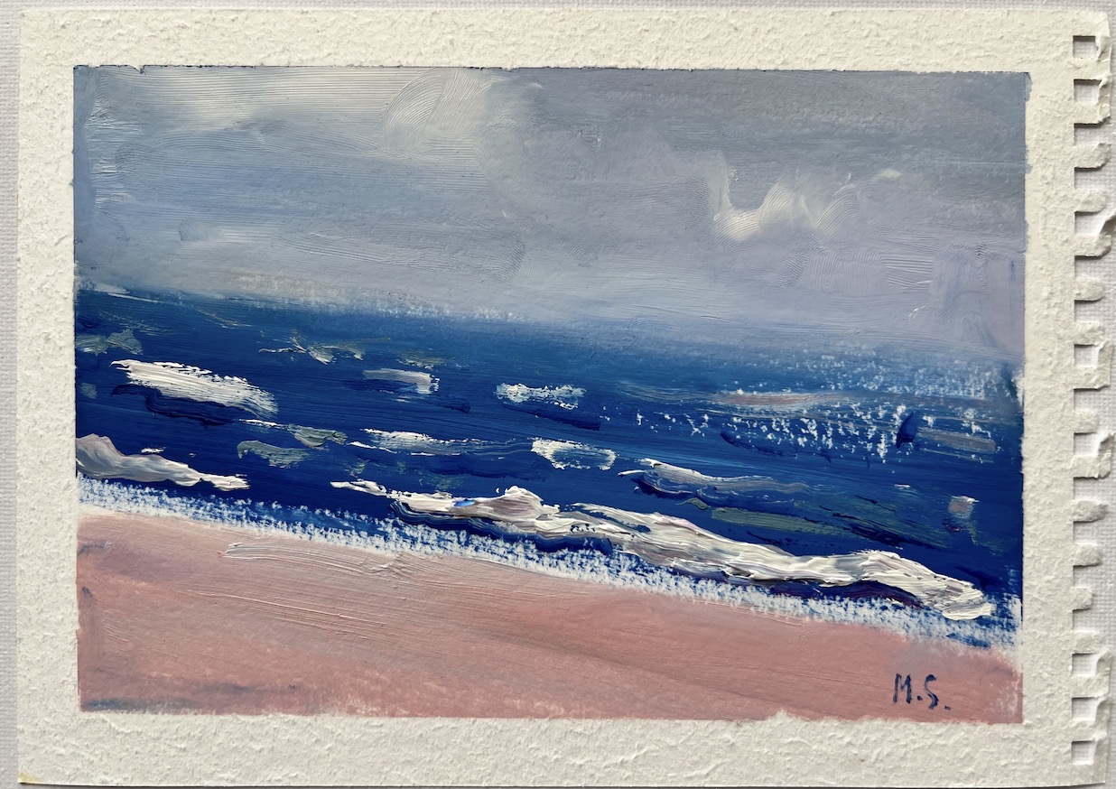 Pink Shore of the North Sea by Marina Stognieva - oil on paper, 10 × 15 cm, 2026