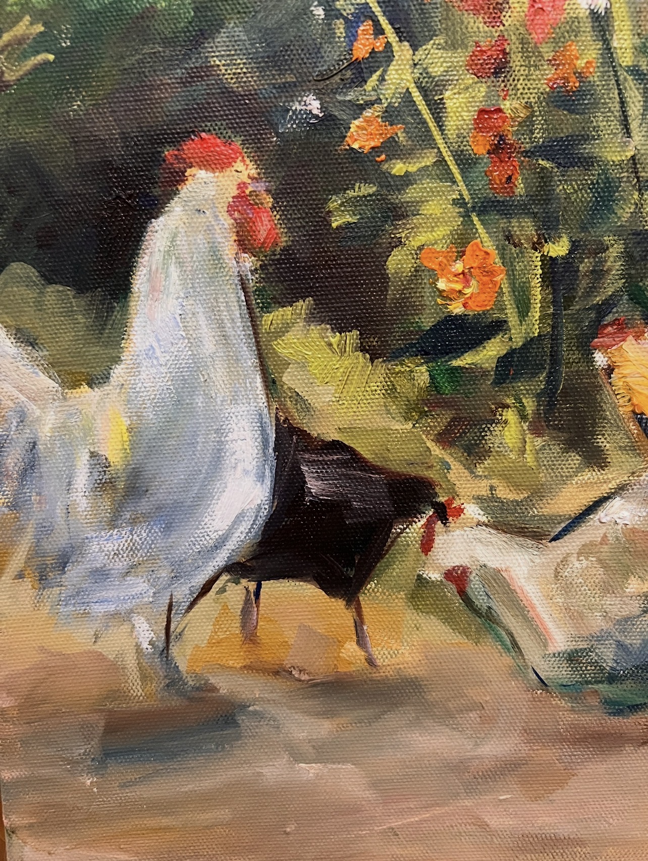 Detail of Bird Yard painting – domestic birds
