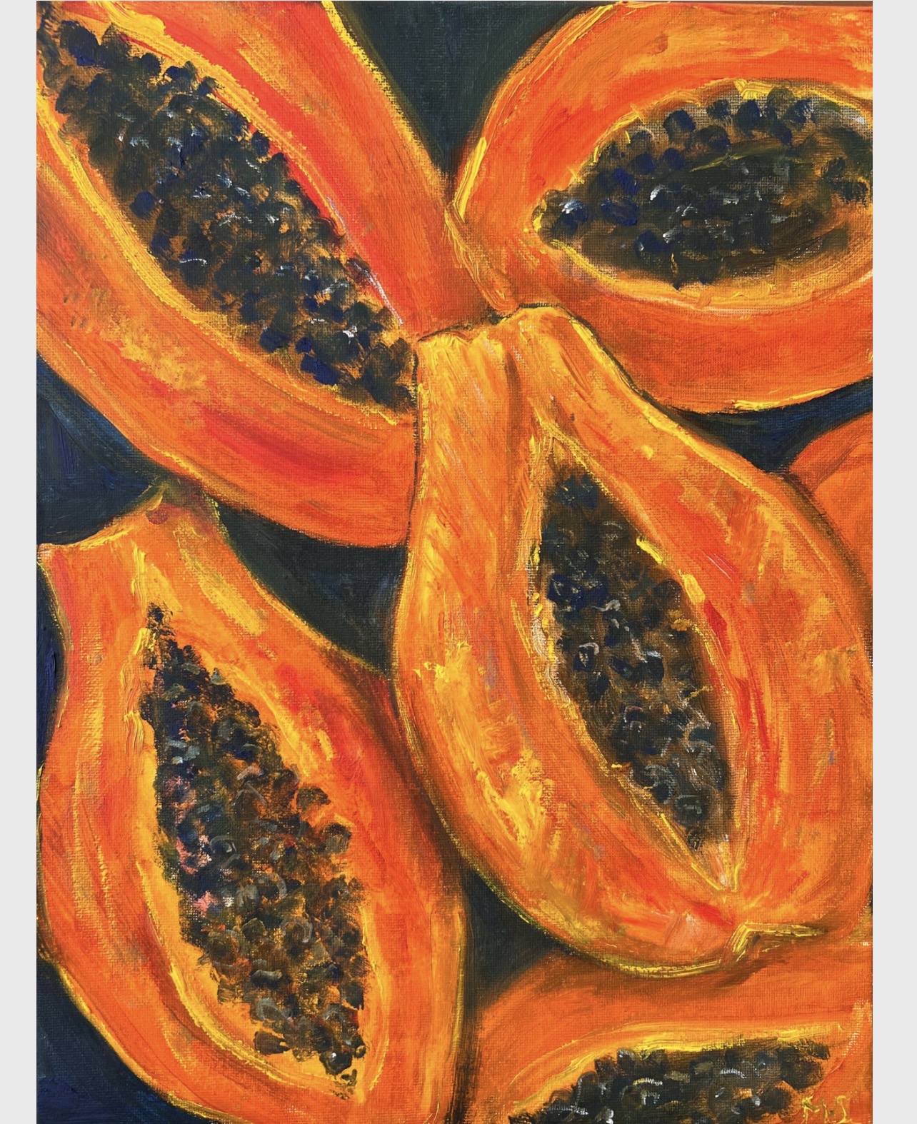 Juicy Papaya Fruits, original painting by Marina Stognieva