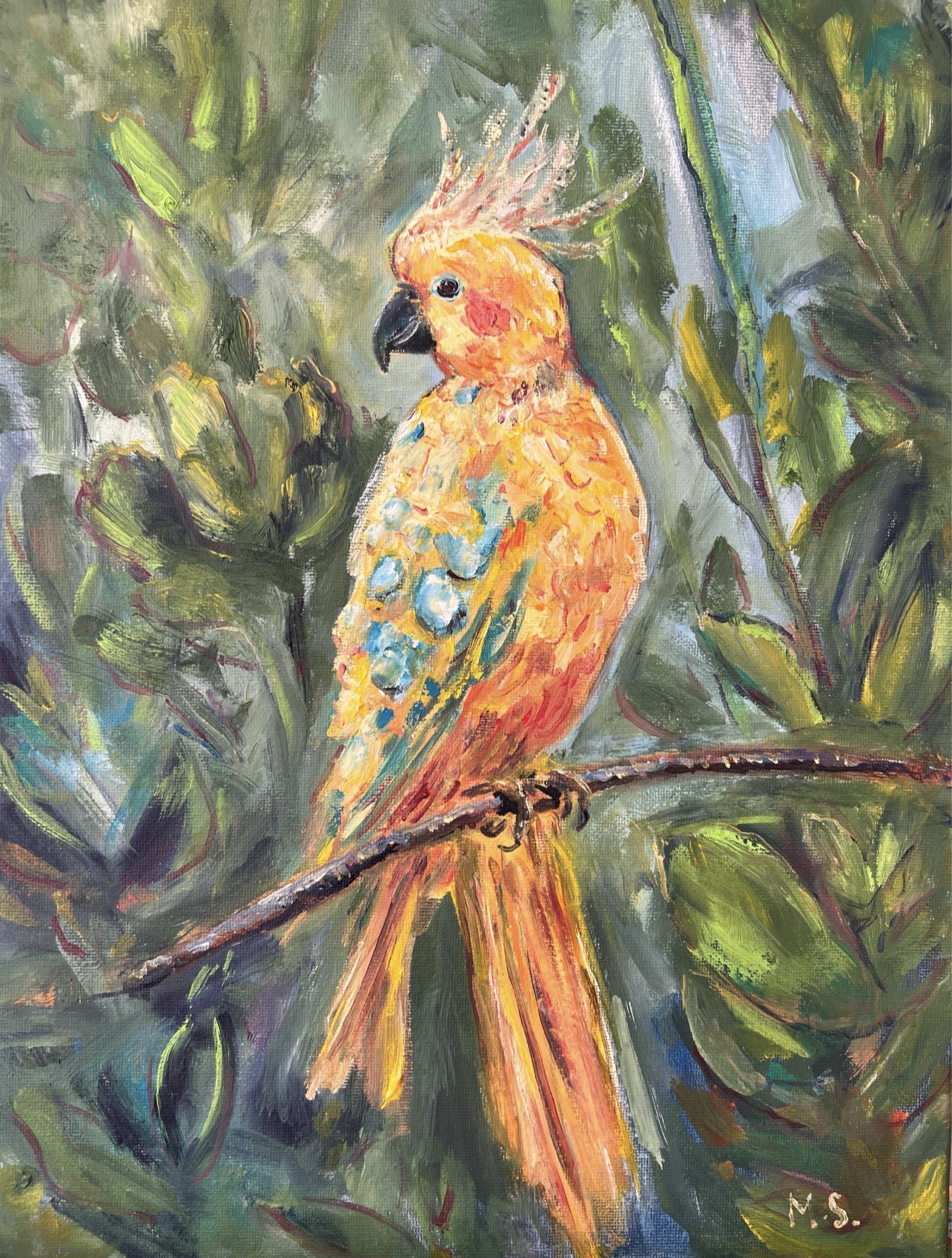 Yellow Parrot, oil painting by Marina Stognieva