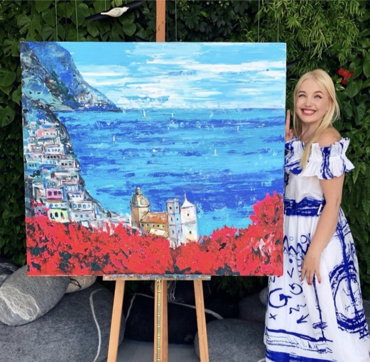 Ukrainian artist Marina Stognieva with the Positano painting