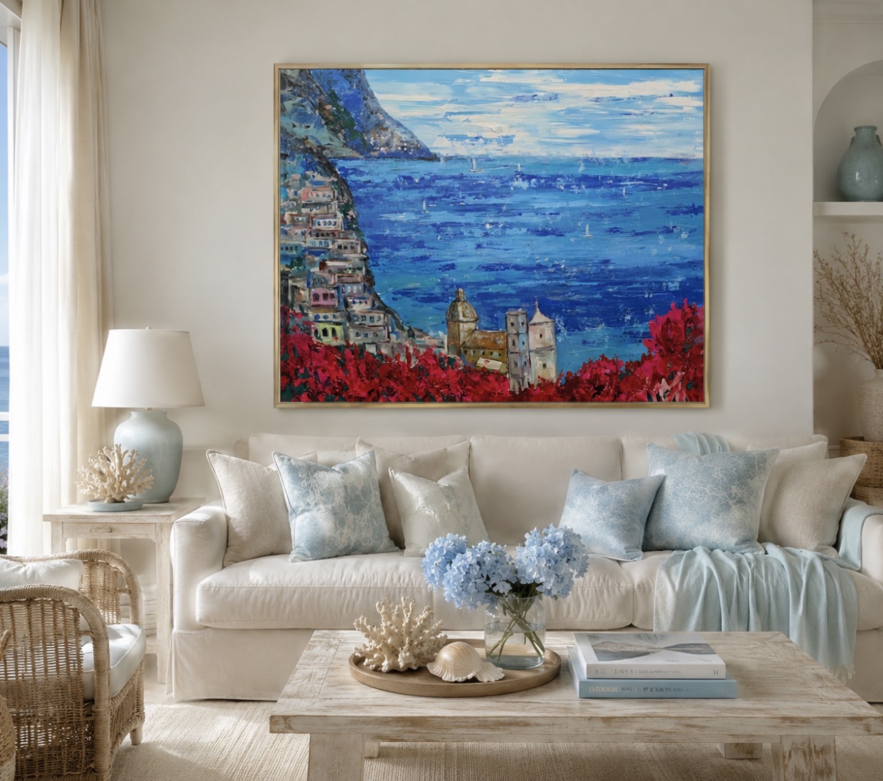 Positano painting displayed in an elegant interior - Marina Stognieva
