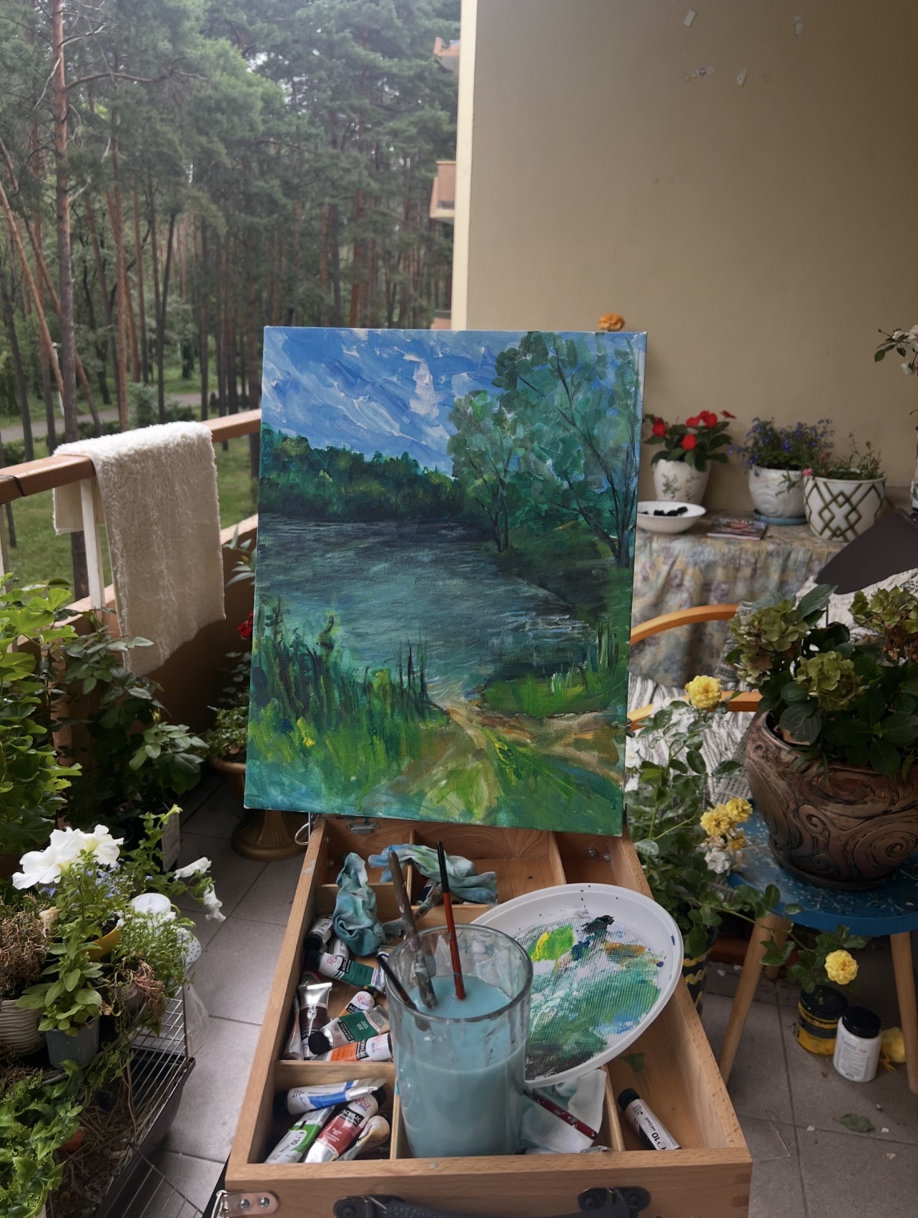 Work in progress – Summer on the Aidar River painting on the easel