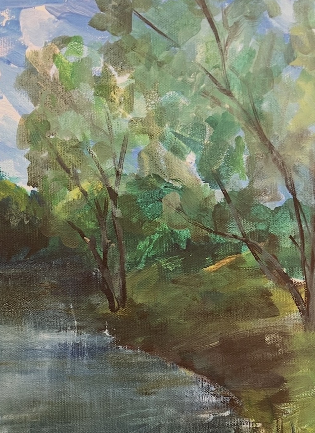 Detail of Summer on the Aidar River painting – reflections and riverside landscape